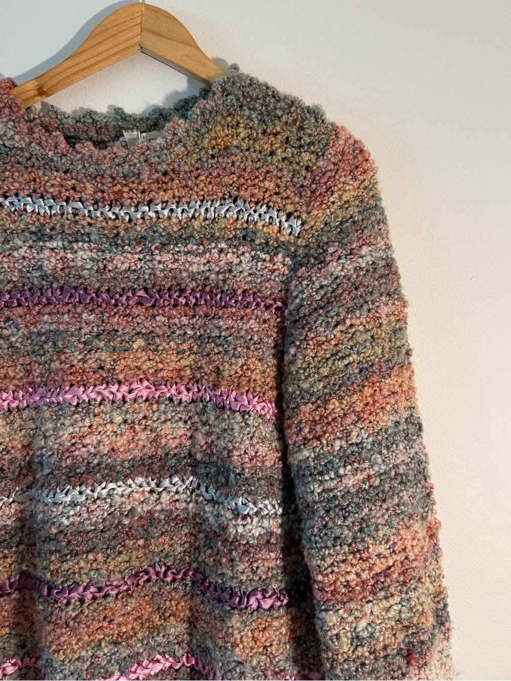Vintage Rosanna Italian Wool Striped Knit Sweater with Ribbon Details
